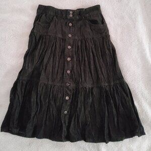 Button Down Maxi Western Boho Hippie Tiered Maxi Ruffle Pleated Skirt Size 8 EUC